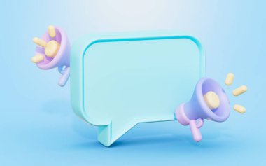 kabarcık sohbeti megafon işareti ile yüksek sesli reklam iletişimi için 3d yorumlama kavramı