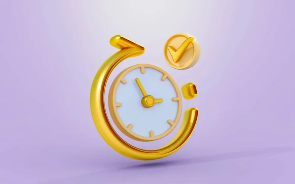 Uhr Mit Rotationspfeil Häkchen Zeichen Renderkonzept Für Die Zeit Zurückspulen — Stockfoto