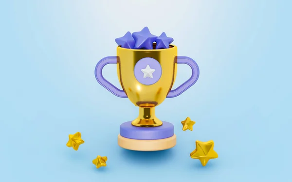 trophy with star sign 3d render concept for winner prize championship cup rewards