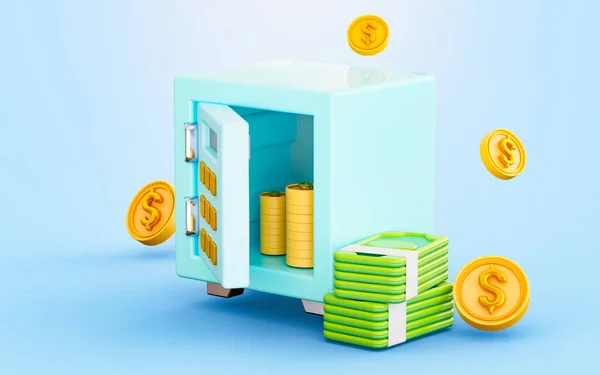 Safe Box Locker Dengan Tanda Koin Dollar Render Konsep Untuk — Stok Foto