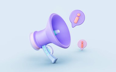 Kabarcık sohbet ile megafon bilgi reklamları için 3d yorumlama kavramı