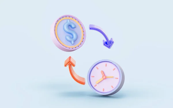 Dollar Klok Teken Renderen Concept Voor Tijd Geld Wisselen Tijd — Stockfoto