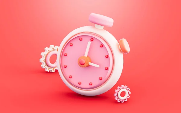 Stopwatch Alarm Clock Counting Setting Gear Symbol Illustration Red Background — Stock Photo, Image