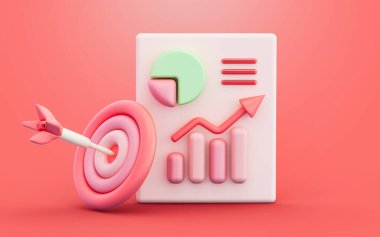 business pie line çizelgesi çubuğu ok işareti finansal hedef raporu için 3d yorumlama kavramı 