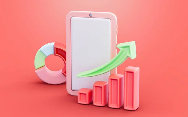 Smartphone Con Pastel Gráfico Símbolo Análisis Datos Ilustración Para Estrategia —  Fotos de Stock