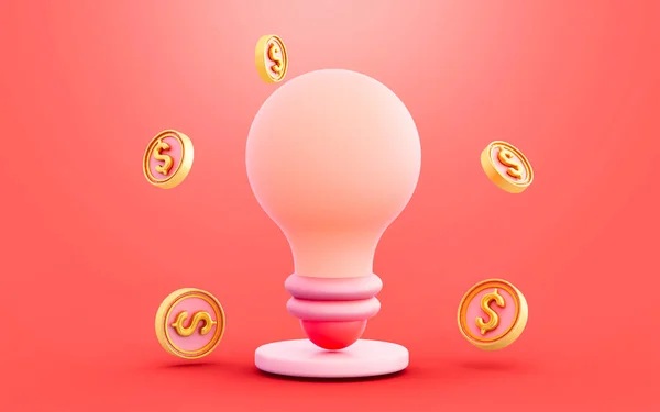 Gloeilamp Met Dollarmunt Rode Achtergrond Illustratie Concept Voor Business Idee — Stockfoto