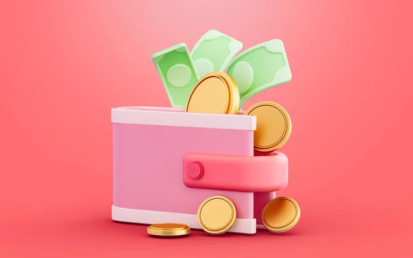 Plånboksskylt Med Mynt Röd Bakgrund Illustration Koncept För Ekonomiska Besparingar — Stockfoto