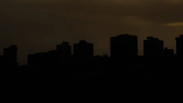 Dunkle Schwarze Gebäude Der Stadt Nachtsicht Auf Die Stadt Ohne — Stockfoto