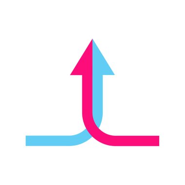 Grafik tasarımı, logo, web sitesi, sosyal medya, mobil uygulama, UI illüstrasyonu için ikon vektör işbirliği, ortaklık, ittifak, birleşme ve büyüme kavramını birleştiren iki ok