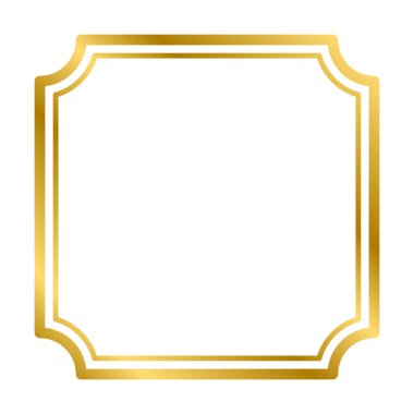 Beyaz arka planda izole edilmiş gölgeleri olan altın gibi parlak, eski dikdörtgen bir çerçeve. Altın gerçekçi kare sınırı. Vektör illüstrasyonu