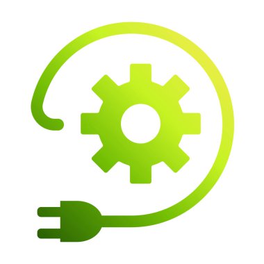 Çevre endüstrisi enerji ikonu vektörü. Grafik tasarım, logo, web sitesi, sosyal medya, mobil uygulama, UI illüstrasyon için elektrik prizi, elektrik ve yeşil enerji kavramına sahip yeşil dişliler.