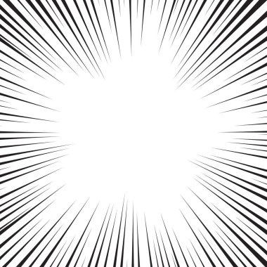 Çizgi roman beyaz ve siyah radyal çizgiler arka plan. Süper kahraman eylemi, patlama arkaplanı, manga hız çerçevesi, vektör illüstrasyonu