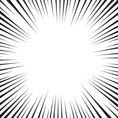 Çizgi roman beyaz ve siyah radyal çizgiler arka plan. Süper kahraman eylemi, patlama arkaplanı, manga hız çerçevesi, vektör illüstrasyonu