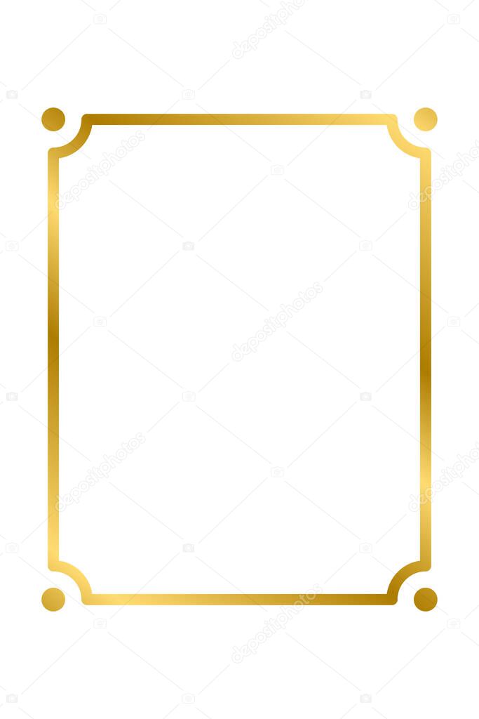 Gold shiny glowing vintage rectangle frame with shadows isolated on white background. Gold realistic square border. Vector illustration