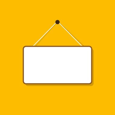 Sarı arka planda asılı boş tabela uyarı, mesaj, bilgi ve reklam işareti şablon illüstrasyon