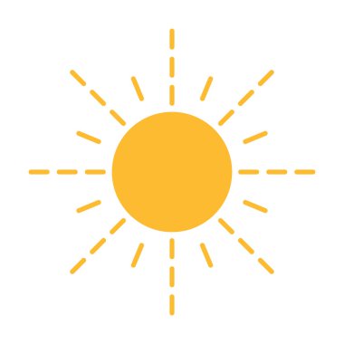 Güneş düz ikon vektörü. Yazın çekilen resim. Güneş ışığı sembolü. Web sitesi tasarımı, web düğmesi, mobil uygulama illüstrasyonu