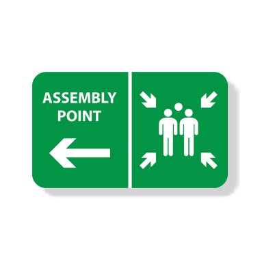 Yangın buluşma noktası işareti, toplama noktası tabelası, grafik tasarımı için acil tahliye vektörü, logo, web sitesi, sosyal medya, mobil uygulama, UI illüstrasyon