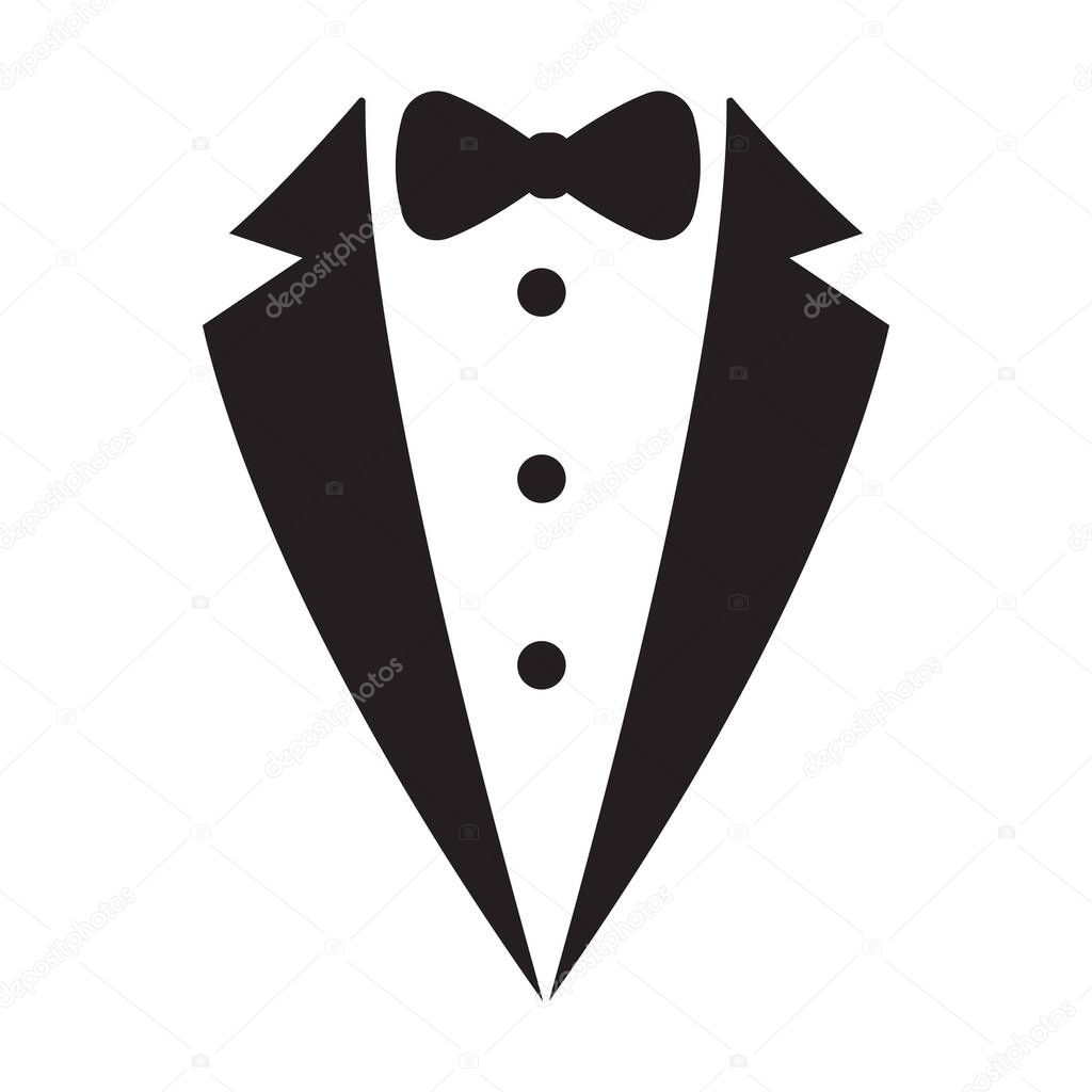 Tuxedo and bow tie icon vector service dinner jacket waiter suit sign for graphic design, logo, website, social media, mobile app, UI illustration