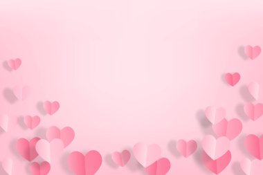 Sevgililer günü tebrik kartı ve Mutlu Kadınlar için pembe kalp anne, doğum günü kartı. Fotokopi alanı ile kağıt kesim stili. vektör illüstrasyonu