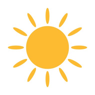 Güneş düz ikon vektörü. Yazın çekilen resim. Güneş ışığı sembolü. Web sitesi tasarımı, web düğmesi, mobil uygulama illüstrasyonu