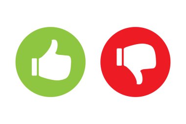 Grafik tasarımı, logo, web sitesi, sosyal medya, mobil uygulama, UI illüstrasyonuna benzeyen ve sevmeyen kırmızı daire ikon vektörüne başparmak uçları yukarı ve başparmaklar aşağı