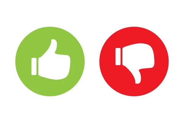 グラフィックデザイン ウェブサイト ソーシャルメディア モバイルアプリ Uiイラストのためのシンボルが好きではないような赤い円のアイコンベクトル上の緑の円と親指に親指を親指アップ — ストックベクタ