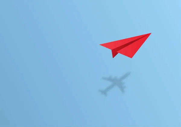 Paper Plane Shadow Est Avion Sur Fond Bleu Voyage Idée — Image vectorielle