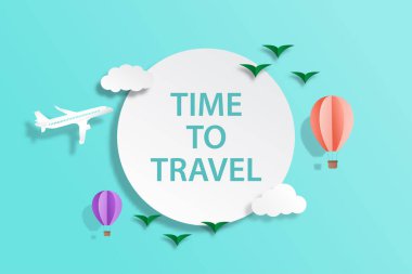 Yeşil gökyüzünde balonla uçma ve hava taşıma konsepti kâğıdı ile resim yapma zamanı.