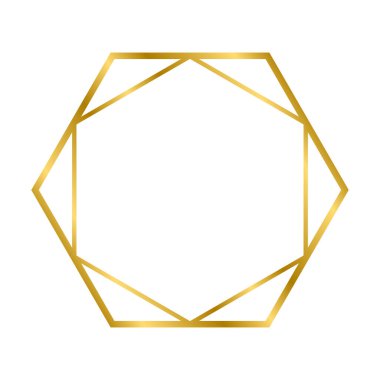 Beyaz arka planda izole edilmiş gölgeli, parlak, kaliteli bir altıgen çerçeve. Altın gerçekçi kare sınırı. Vektör illüstrasyonu