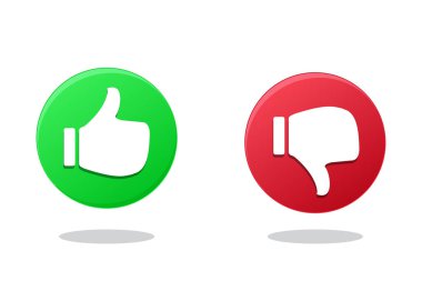 Grafik tasarımı, logo, web sitesi, sosyal medya, mobil uygulama, UI illüstrasyonuna benzeyen ve sevmeyen kırmızı daire ikon vektörüne başparmak uçları yukarı ve başparmaklar aşağı