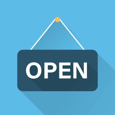 Grafik tasarım, logo, web sitesi, sosyal medya, mobil uygulama, UI illüstrasyon için düz stil vektörü içeren açık kapı işareti etiketi