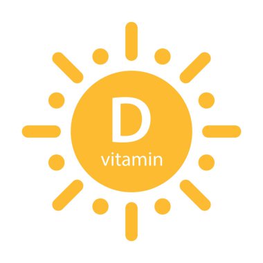 Vitamin D metni güneş ikonu vektör güzelliği, eczane, beslenme cilt bakımı konsepti grafik tasarım, logo, web sitesi, sosyal medya, mobil uygulama, ui illüstrasyon