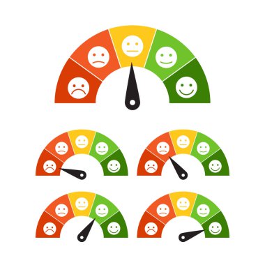 Grafik tasarım, logo, web sitesi, sosyal medya, mobil uygulama, UI illüstrasyon için beş duygu simgesi vektörlü müşteri memnuniyet ölçer