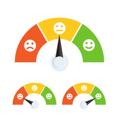 Grafik tasarım, logo, web sitesi, sosyal medya, mobil uygulama, UI illüstrasyon için üç duygu simgesi vektörlü müşteri memnuniyet ölçer