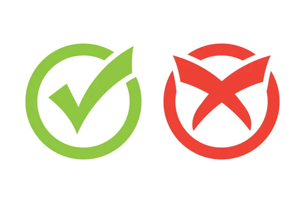 Sinais Tiquetaque Cruz Marca Verificação Verde Vermelho Ícones Vetor Símbolos —  Vetores de Stock