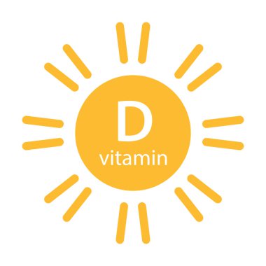 Vitamin D metni güneş ikonu vektör güzelliği, eczane, beslenme cilt bakımı konsepti grafik tasarım, logo, web sitesi, sosyal medya, mobil uygulama, ui illüstrasyon