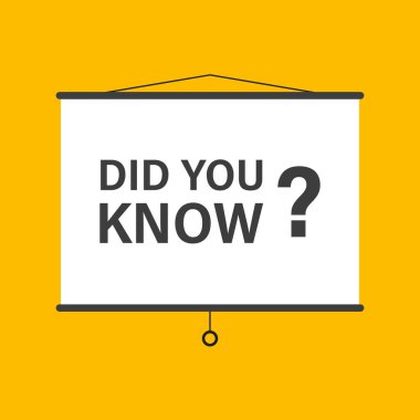 İş dünyası, pazarlama, el ilanları, afişler, sunumlar ve posterler için sarı arka planda asılı ekran tabelasını biliyor muydun? vektör illüstrasyonu