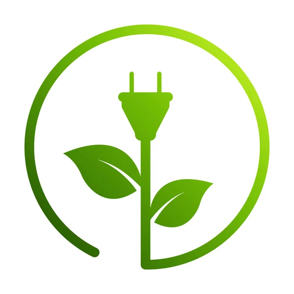 Eco Spina Elettrica Verde Con Foglie Icona Vettore Risparmiare Energia — Vettoriale Stock