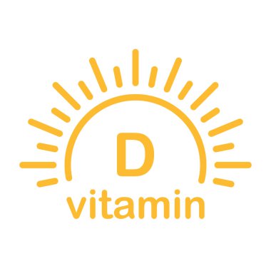 Vitamin D metni güneş ikonu vektör güzelliği, eczane, beslenme cilt bakımı konsepti grafik tasarım, logo, web sitesi, sosyal medya, mobil uygulama, ui illüstrasyon