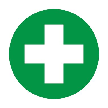 Grafik tasarım, logo, web sitesi, sosyal medya, mobil uygulama, ui illüstrasyon için yeşil arkaplan vektöründe ilk yardım işareti ve beyaz haç