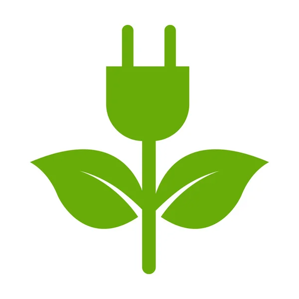 Eco Green Electric Plug Leaves Icon Vector Energy Electric Plug — Vetor de Stock