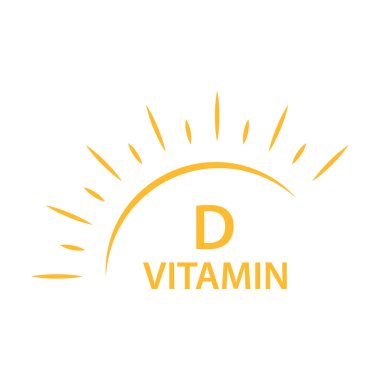 Vitamin D metni güneş ikonu vektör güzelliği, eczane, beslenme cilt bakımı konsepti grafik tasarım, logo, web sitesi, sosyal medya, mobil uygulama, ui illüstrasyon