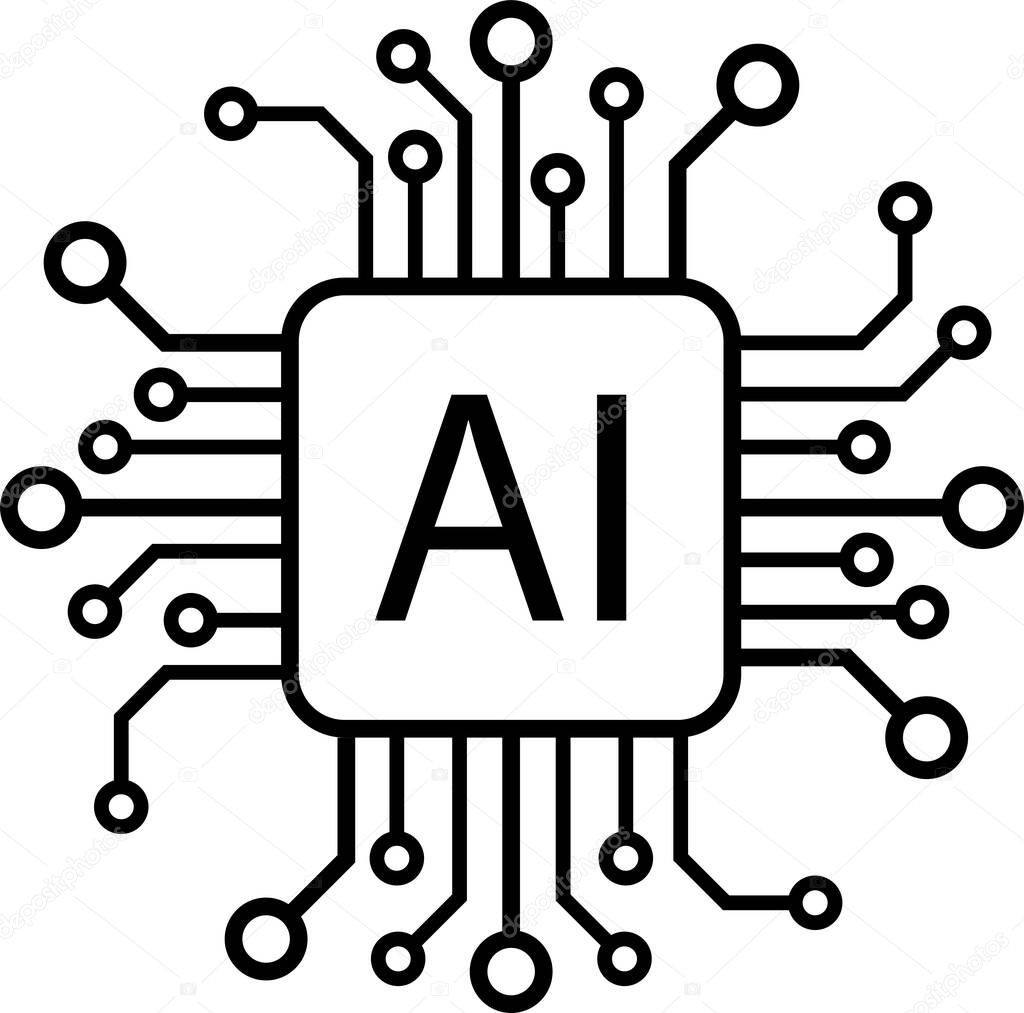 Artificial intelligence AI processor chip vector icon symbol for graphic design, logo, website, social media, mobile app, UI illustration