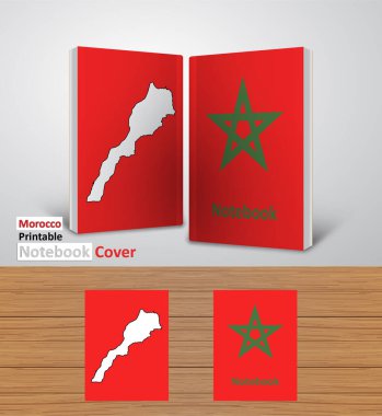 Morocco Notebook Design Mockup - 3D Book Template - National Country Map and Flag - Ready to Print Magazine Cover - Vector
