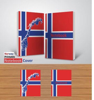 Norway Notebook Design Mockup - 3D Book Template - National Country Map and Flag - Ready to Print Magazine Cover - Vector