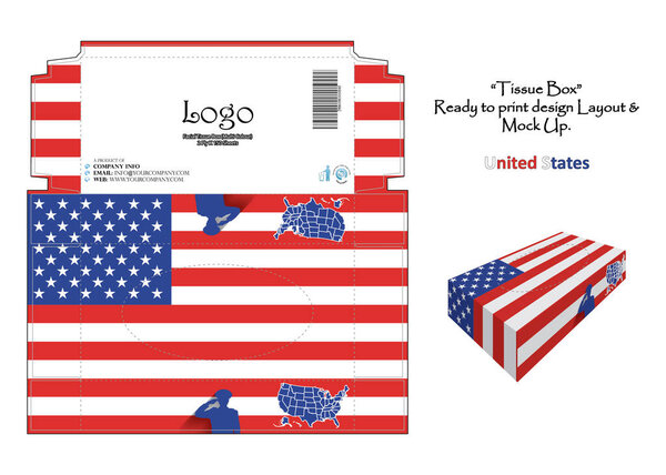 United States - 3d Mockup tissue box Design concept national flag - ready to print vector