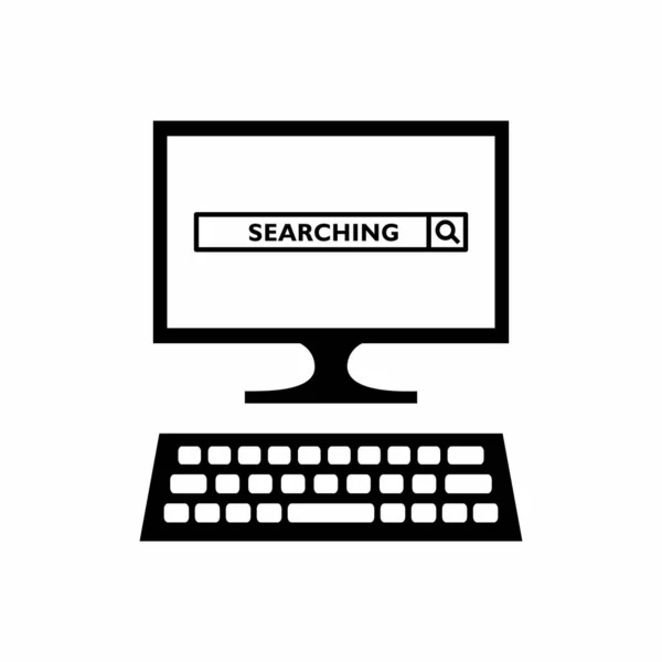 Simple Clean Internet Searching Monitor Keyboard Vector Icon Illustration — Stock Vector