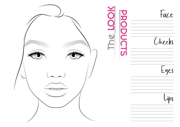 Realistická Makeup Artist Face Chart Blank Template Vektorová Ilustrace — Stockový vektor