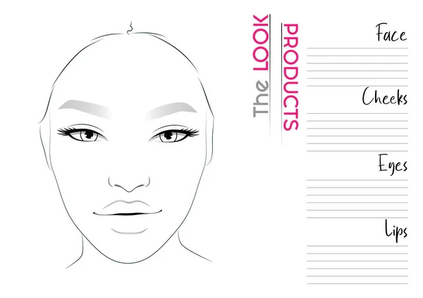 Realistická Makeup Artist Face Chart Blank Template Vektorová Ilustrace — Stockový vektor