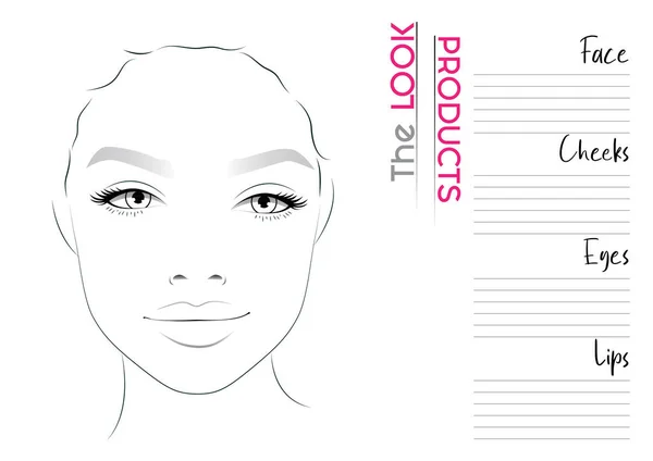 Realistická Makeup Artist Face Chart Blank Template Vektorová Ilustrace — Stockový vektor